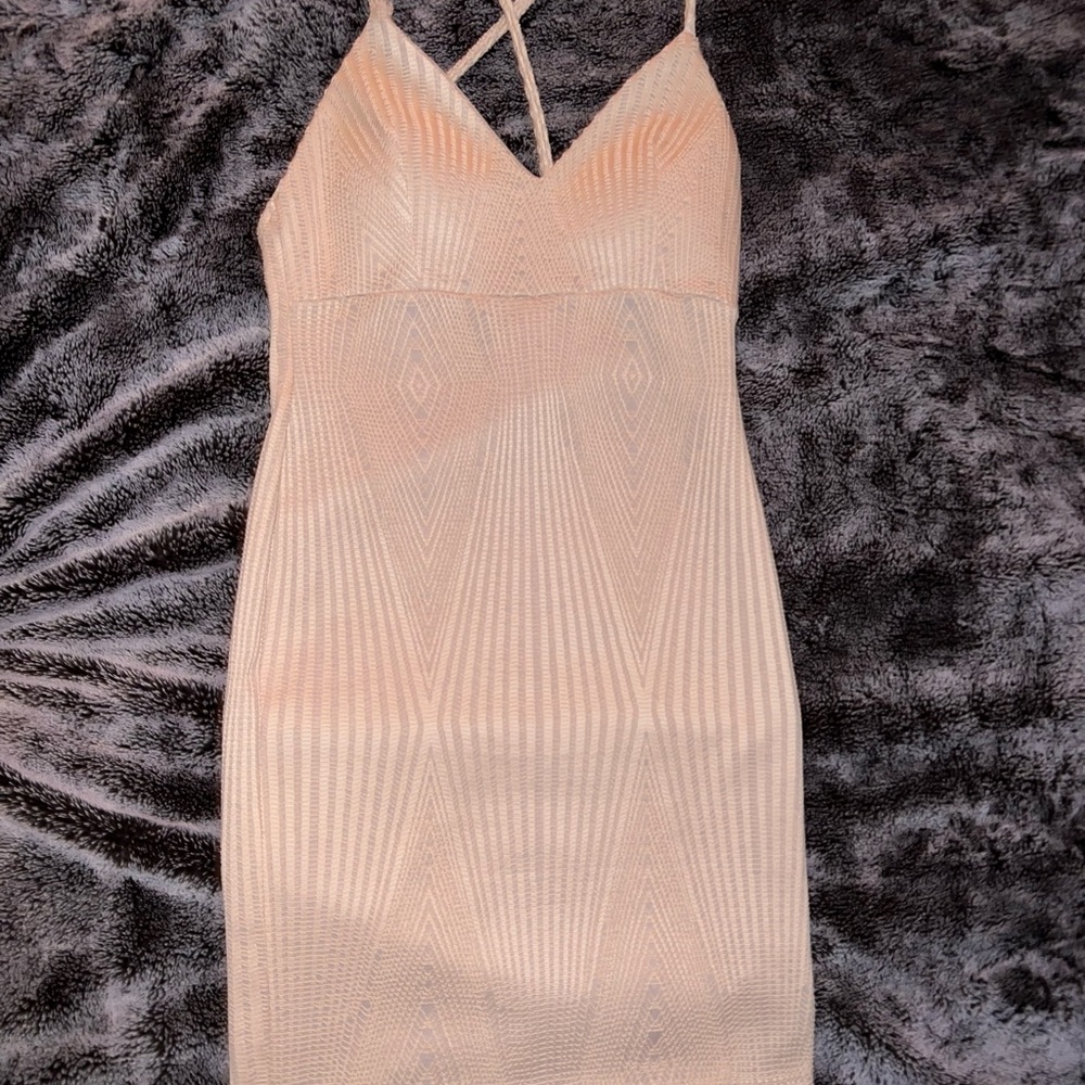 Sleeveless V-Neck Bodycon Mini Dress in Blush Pink/Tan